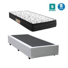 Imagem de Cama box solteiro branca + colchão mola ensacada 88x188 inmetro