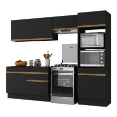 Imagem de Armário De Cozinha Compacta 4 Peças Com Rodapé Mp2193 Made Multimóveis Preto/dourado Preto/dourado
