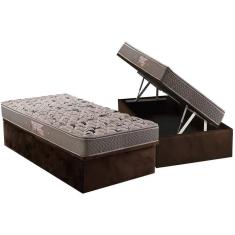 Imagem de Cama Box Baú Solteiro: Colchão Ortopédico Herval AG65 Fort Black Firme Pillow Top + Base CRC Suede Brown(88x188)