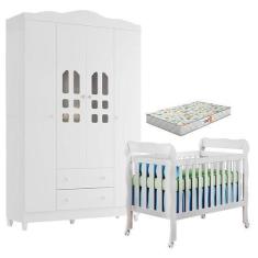 Imagem de Berço Americano Lila E Guarda Roupa Infantil New Selena 4 Portas Branc