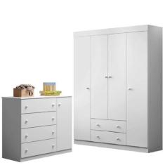 Imagem de Guarda-Roupa 4 Portas E Cômoda Sapateira 100% Mdf - Phoenix Baby