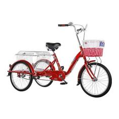 Imagem de Triciclo adulto, triciclo de bicicleta de três rodas, velocidade única, híbrido, cargo, cruiser, triciclo com estrutura de aço carbono com cesta de carga pedalada