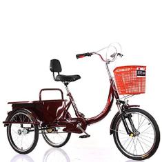 Imagem de Triciclo adulto de 50 cm para uso ao ar livre, triciclo de cruzeiro, armação de aço de alto carbono, bicicletas de três rodas com cesta grande, design tradicional para idosos pedalando ciclismo