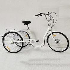 Imagem de Triciclo adulto ao ar livre, 66 cm, estrutura de aço de alto carbono, bicicleta para adultos, 6 velocidades, três rodas, com cesta de compras para recreação, compras, piquenique, ciclismo, pedalada