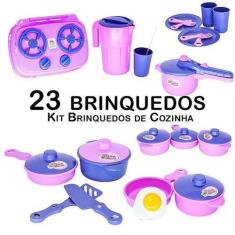 Imagem de Cozinha Infantil Panela Fogão Prato Copo Jarra Talher 23Pç - Zuca Toys