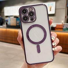 Imagem de Estojo de carga magnética sem fio transparente com revestimento de luxo para iPhone 11 13 12 14 Pro XS Max X XR 8 Plus Capa de silicone macio, roxo escuro, para iPhone 14