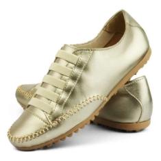 Imagem de Tênis feminino couro metalizado confortável - Izabella Araújo, Ouro ve