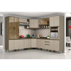 Imagem de Cozinha Modulada Completa Connect 14 Peças (4 Armários + 4 Balcões + 2 Paneleiros + 4 Complementos) C14P05 Duna/Cristal - Henn