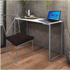 Imagem de Kit Escritório Clark Cadeira e Mesa Industrial Ferro Cinza Tampo MDF Branco Corino Marrom - Ahz Móveis