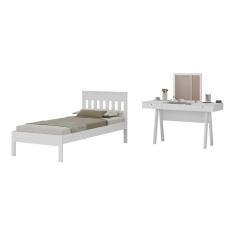 Imagem de Cama De Solteiro Para Colchão 88 X 188 Cm Com Penteadeira 131,5cm Multimóveis CR35247 Branco