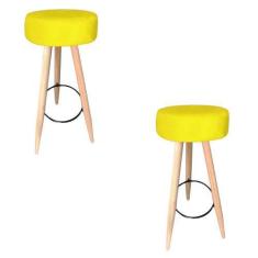 Imagem de Kit 02 Banqueta Alta Flora Pés Palito em Madeira Branco  Bar Bistrô Co