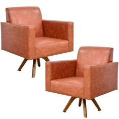 Imagem de Kit 02 Poltronas Decorativas Giratória Sala Base de Madeira Helô L02 Couríssimo Marrom - Lyam Decor