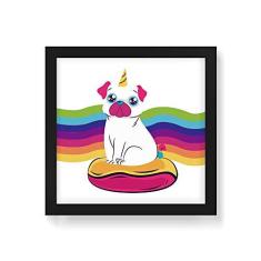 Imagem de Arte Maníacos Quadro Decorativo Pugcórnio Arcoíris - 50x50cm (Moldura em laca )