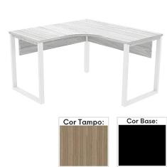 Imagem de Mesa de Escritório em L Pé Tubular Pe25 em Mdp 145 x 145 x 60 cm Cor Noce Naturalle e Base Preta