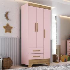 Imagem de Guarda Roupa Infantil 3 Portas e 2 Gavetas Tic Tac Rosa Fosco/Nature