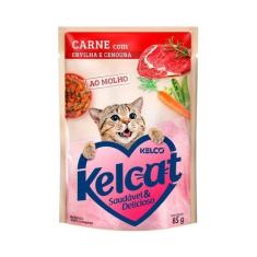 Imagem de Ração Úmida Kelcat Sachê Para Gatos Sabor Carne Com Ervilha E Cenoura