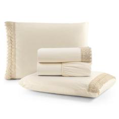 Imagem de Jogo De Lençol Gippir Casal Percal 200 Fios 4 Peças - Palha - Santos E
