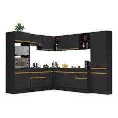 Imagem de Cozinha Completa de Canto com Rodapé Veneza Multimóveis Mp2082 com Armário e Balcão Preta