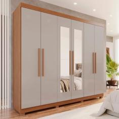 Imagem de Guarda-roupa 6 Portas 4 Gavetas com Espelho com Pés New Malibu Espresso Móveis Cinamomo/Off White