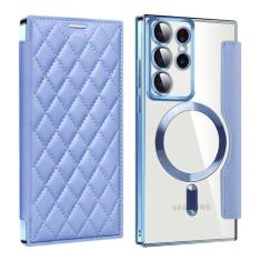 Imagem de Porta-cartões de couro magnético para Samsung Galaxy S23FE S24 S22 Ultra Plus Porta-cartões de carga sem fio Capa rígida à prova de choque, azul claro, Galaxy S24 Plus