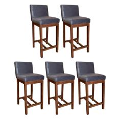 Imagem de Kit 5 Banquetas Média Lisboa Estofada 90 Cm Madeira Maciça Suede Cinza CCS