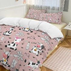 Imagem de Jogo de cama de vaca com tema de vaca fofo, estampa de vaca, capa de edredom para decoração de quarto, solteiro, casal e king, capa de edredom com 2 fronhas para crianças, adolescentes e adultos,
