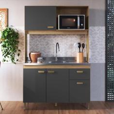 Imagem de Armário De Cozinha Compacta Fidelitá Malta 122cm 4 Portas 1 Gaveta Sem Tampo E Fundo Castani/chumbo