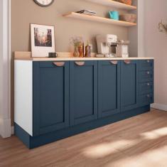 Imagem de Cozinha Modulada 2 Peças com Tampo 2 Balcões Arizona Cabecasa Madeiramadeira Branco/azul