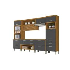 Imagem de Cozinha Modulada Completa Princesa 5 Peças (1 Armário + 2 Balcões + 2 Paneleiros) C5P22 Freijo/Grafite - Nesher