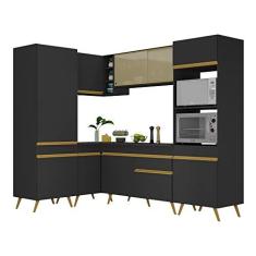 Imagem de Armário de Cozinha Completa de Canto Veneza Multimóveis V2049 Preto/dourado