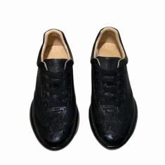 Imagem de All-Match Authentic Ostrich Skin Unissex Feminino Masculino Clássico Preto Couro Exótico Feminino Masculino Casual Cadarço Sapatilha, Preto, 39