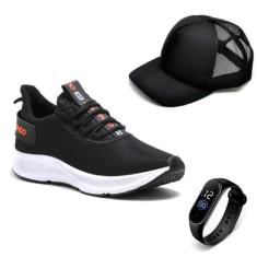 Imagem de Tenis Masculino Esportivo Academia Caminhada + Boné e Relógio - DM DAM