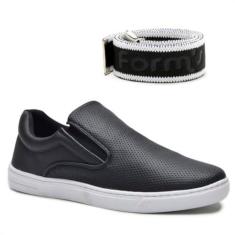 Imagem de Kit Tênis Casual Masculino Slip On Elástico Conforto + Cinto Preto