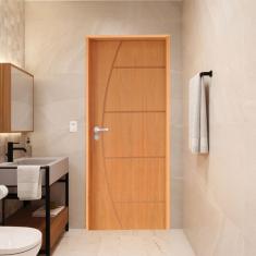 Imagem de Porta Lisa Padrão Imbuia Belíssima 6 Batente Ecológico 09 Fechadura Stilo Wc 82 X 2,10 e Natural
