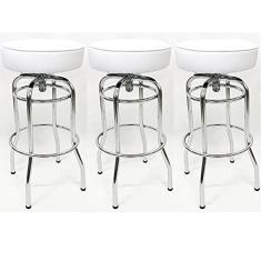 Imagem de Kit 3 Banquetas Bar Alta Giratória Cromada Assento Branco - Poltronas do Sul