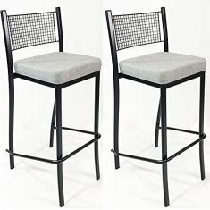 Imagem de Kit 2 Banquetas EMPILHÁVEL Preta Altura 65cm assento Linho - Poltronas do Sul