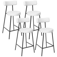 Imagem de Kit 04 Banquetas Baixas Para Cozinha Sala De Jantar Bar Bancada Milão L02 Facto Branco - Lyam Decor