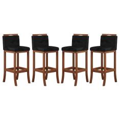 Imagem de Kit 4 Banquetas Alta Encosto Estofado 38x102 Cm Turim Madeira Maciça Castanho Suede ccs