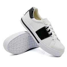 Imagem de Tênis Casual Feminino Detalhe Recorte Lateral e Sola Reta Alta com Listra