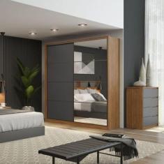 Imagem de Guarda Roupa Casal Belga 2 Portas C/ 1 Porta Em Espelho Amendola/grafito - Demartez