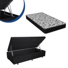 Imagem de Cama Box Baú Solteiro Colchão Espuma D33 Bordado + Suede Box Preta 53X