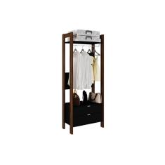 Imagem de Guarda Roupa Closet Solteiro Armário Alto C- Prat 2 Gavs 1 Cabide Az1011 Preto-Nogal - Tecno Mobili