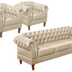 Imagem de Conjunto Sofá Chesterfield 3 Lugares + 2 Poltronas Dom Pedro Bege