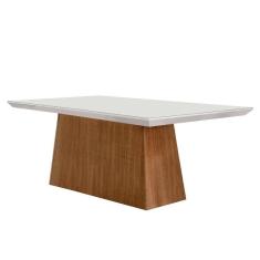 Imagem de Mesa p/ Cozinha Luna c/ Tampo 180x90cm Madeirado Vidro Canto Curvo - Imbuia/Ripado 3D/Off White - Rufato