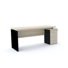 Imagem de Mesa Pé Painel com Gaveteiro 4 Gavetas PE40 em MDP 164 x 60 cm Cor Nogueira CasaBlanca Base Preta