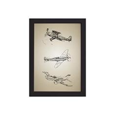 Imagem de Quadro Vintage Moldura  Aviões Antigos Triplo 22x32cm