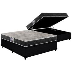 Imagem de Cama Box Baú Casal: Colchão Espuma Anjos D20 Querubim + Base Crc Courano Black(138X188)