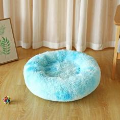 Imagem de KAIJIE Cama para cães, cama calmante para gatos, travesseiro de pelúcia sintética, cama redonda de pelúcia para cães e gatos grandes, médios e pequenos, diâmetro circular de 60 cm