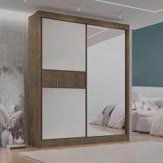 Imagem de Guarda Roupa Casal mdf 2 Portas 3 Gavetas com Espelho Grécia Ripado