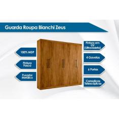 Imagem de Guarda Roupa Casal 6 Portas e 4 Gavetas Zeus Rovere - Bianchi